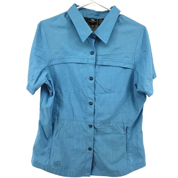Outdoor Research Button Up Hiking Shirt Top UPF 30+ Pockets Outdoor Blue Large - Picture 1 of 5